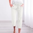 thumbnail image 6 of Wide Leg Cropped Pants for Women Summer High Waist Linen Capri Pants Drawstring Baggy Lightweight Pockets Beach Pant White L, 6 of 8