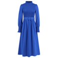 thumbnail image 6 of IROINNID Maxi Dress for Women Round Neck Long Sleeve Pleated A-line Solid Color Dress Discount,Blue, 6 of 9