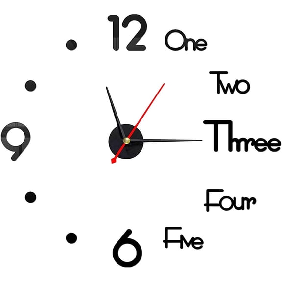 10-20 Inch DIY Wall Clock 3D Frameless Silent Non Ticking, Black Round Battery Operated Modern Wall Clocks for Living Room Bedroom Office Home and Kitchen