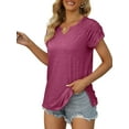 thumbnail image 3 of Liacowi Women's Summer T-shirt Tops Casual Solid Color V Neck Short Sleeve Casual Tee Shirt Basic Streetwear, 3 of 5