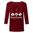 thumbnail image 3 of Gibobby Camisa navideña mujer Blusa de manga cuartos con cuello redondo y estampado de letras de de Navidad a la informal de Navidad para mujer(Vino,G), 3 of 5