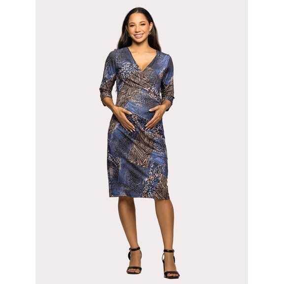 Maternity Animal Knee Length Faux Wrap Dress