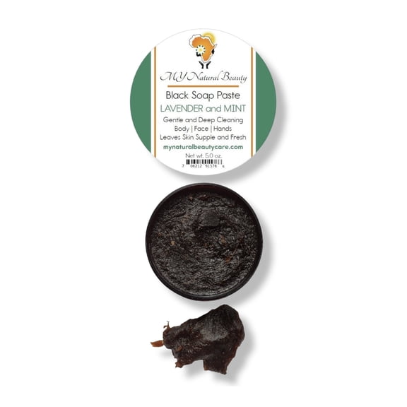 ALL-NATURAL Paste Black Soap made with MINT and LAVENDER | Deep Cleans Skin | Good for Dry and Sensitive Skin | Irritable and Inflamed Acne | Eczema and Rosacea | Face & Body | 5.5 oz. jar