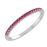 Belinda Jewelz Solid Sterling Silver Delicate Band Ring with 19 Pink Ruby Cubic Zirconia Gemstones for Women