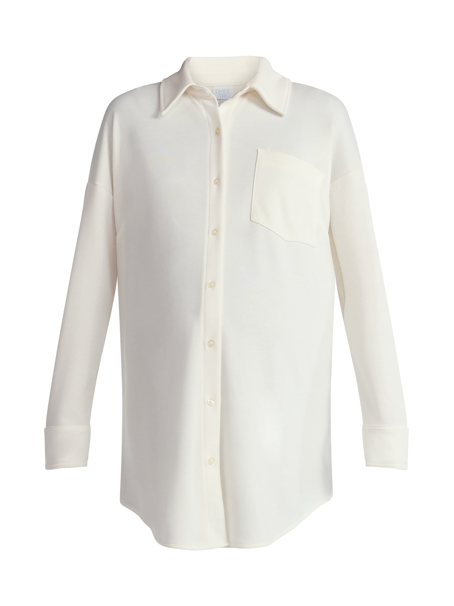 Time and Tru Women's Maternity Boyfriend Button Up Shirt with Long Sleeves, Size S~XXL
