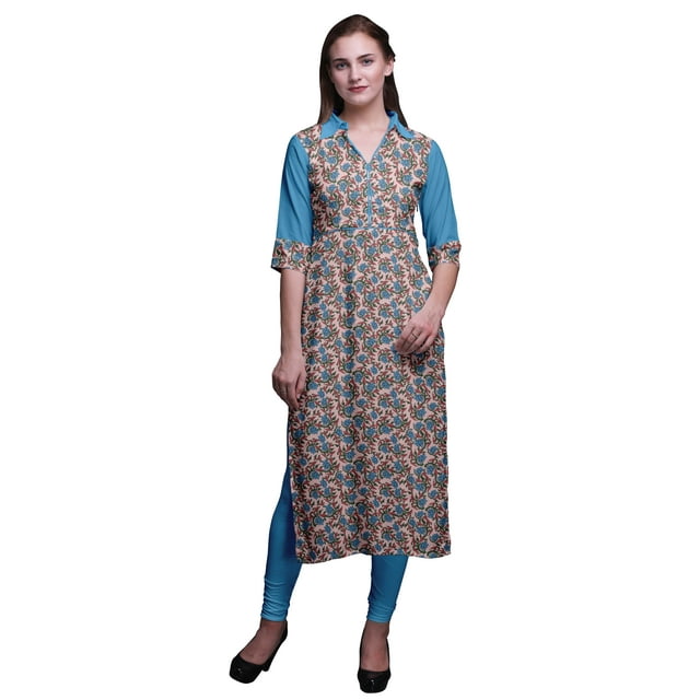 Bimba Robe Longue en Rayonne Imprimée Tunique Droite pour Femmes Haut Indien