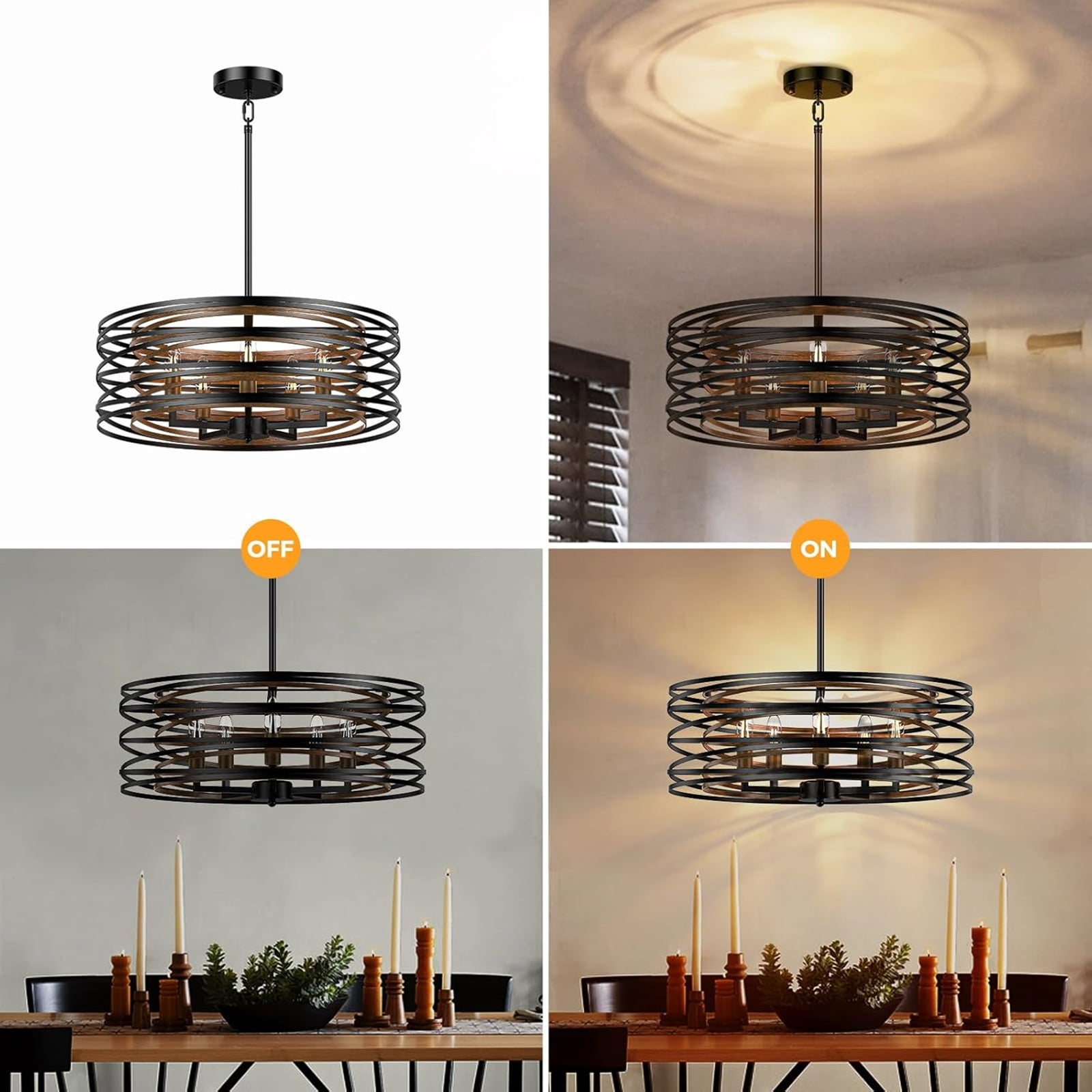 5-Light Dinging Room Lighting Black Rustic Farmhouse Chandelier, 20”Modern Chandeliers Hanging Light for Dining Room Kitchen Island Bedroom Foyer Entryway