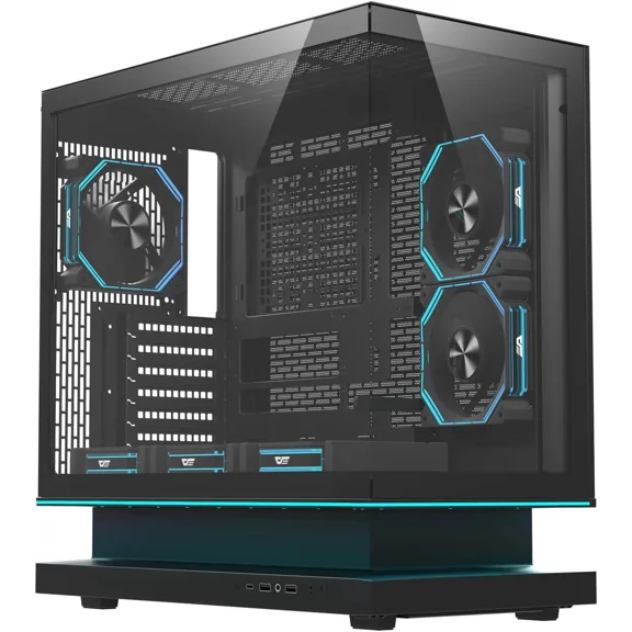 darkFlash FLOATRON F1 ATX Mid Tower Gaming PC Case, 270° Frameless Tempered Glass, Floating ARGB Base, 6× ARGB Fans, Back Connect Motherboard Ready, 360mm Radiator Support, 415mm GPU, USB-C, Black