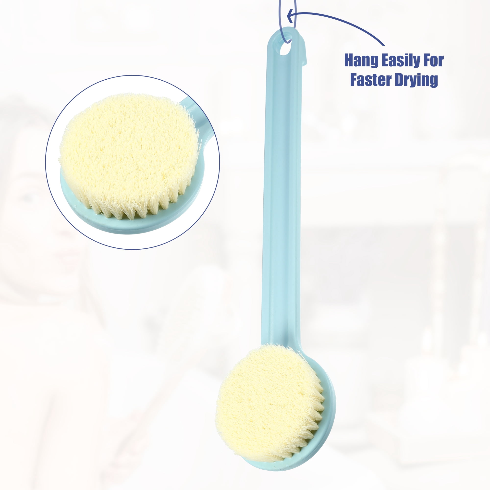 Unique Bargains Long Handle Back Scrubber Bath Brush for Shower 13.98"x3.15"x1.18" Blue