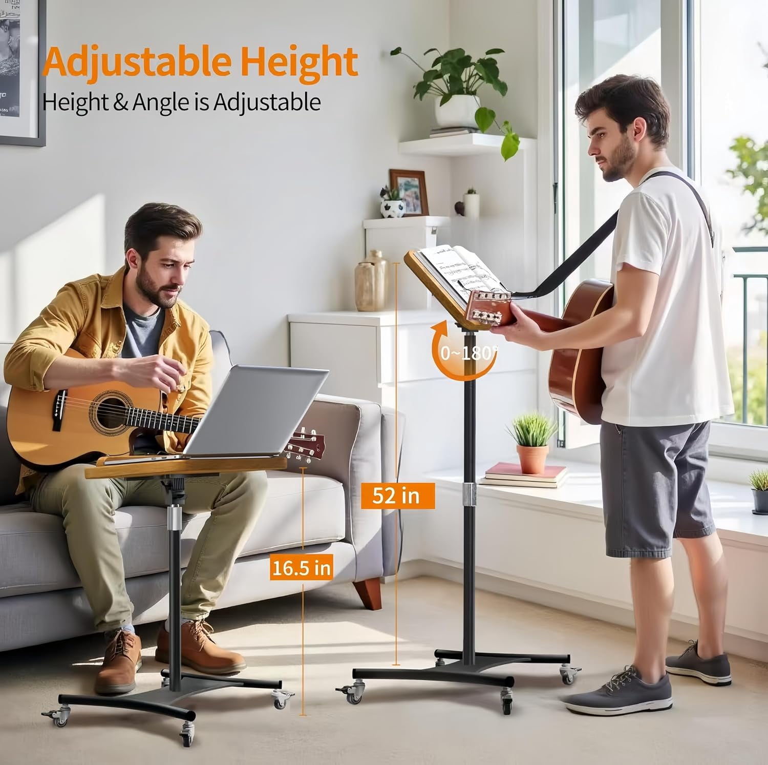2-in-1 Dual-Use Music Stand & Tabletop Stand, Heavy Duty Wooden Music Stand for Sheet Music, Adjustable Height & Angle, With Page Paper Clip, Ideal for all musicians (Walnut Effect)