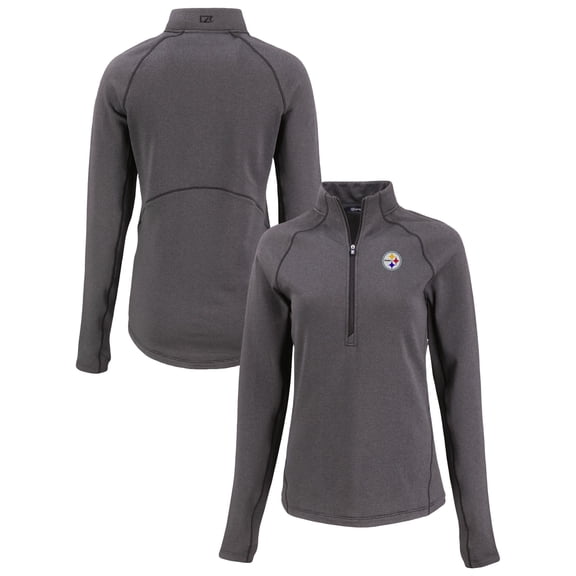 Women's Cutter & Buck Heather Black Pittsburgh Steelers Peshastin Eco Fleece Recycled Tri-Blend Raglan Half-Zip Jacket
