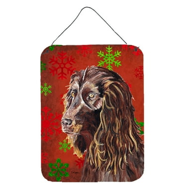 Boykin Spaniel Red Snowflakes Holiday Wall or Door Hanging Prints