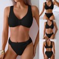 thumbnail image 3 of Women's Bikini Set Fashion Solid Color Two Piece Sexy Swimsuit with Removable Bra Pads No Underwire for Beach Vacation,Black,L, 3 of 8