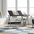 thumbnail image 2 of Deluxe Craft Station with Stool, Adjustable Drafting & Art Desk with Storage Shelves, Pencil Ledge, Wire Drawer, 45° Tilting Top, Steel Frame, Silver / Black, 2 of 4