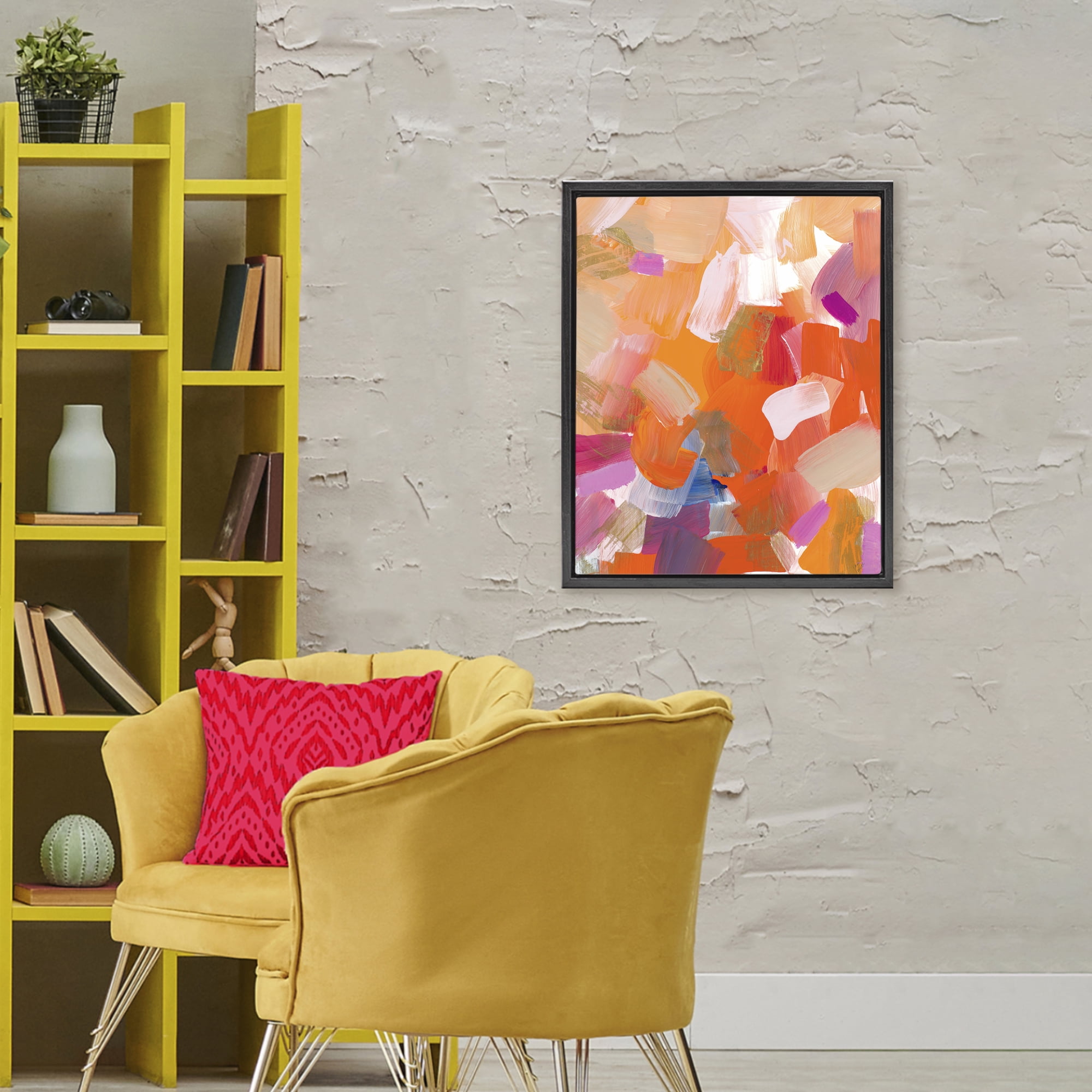Stupell Industries Confetti Petals Abstraction Black Framed Floater Canvas Wall Art, design by Lanie Loreth