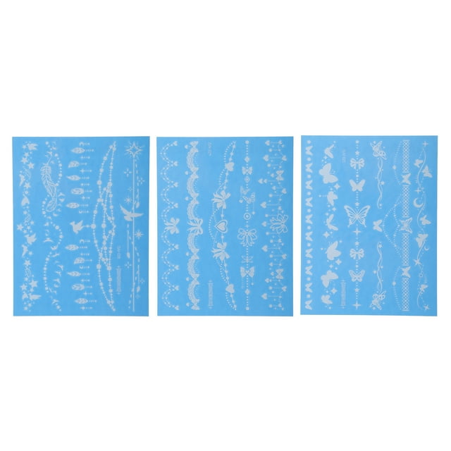 Unique Bargains 3 Pcs Luminous Fake Tattoos Bracelet Pattern Temporary Tatto for Adult Fluorescent Blue