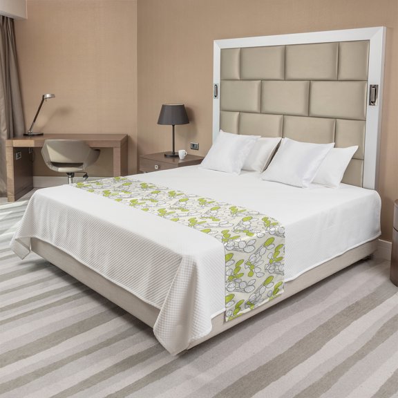 Cactus Bed Runner, Pattern of Exotic Cacti Along Thorns Drawing on Pastel Background, Decorative Accent Bedding Scarf for Hotels Homes and Guestrooms, King, Yellow Green and Eggshell, by Ambesonne