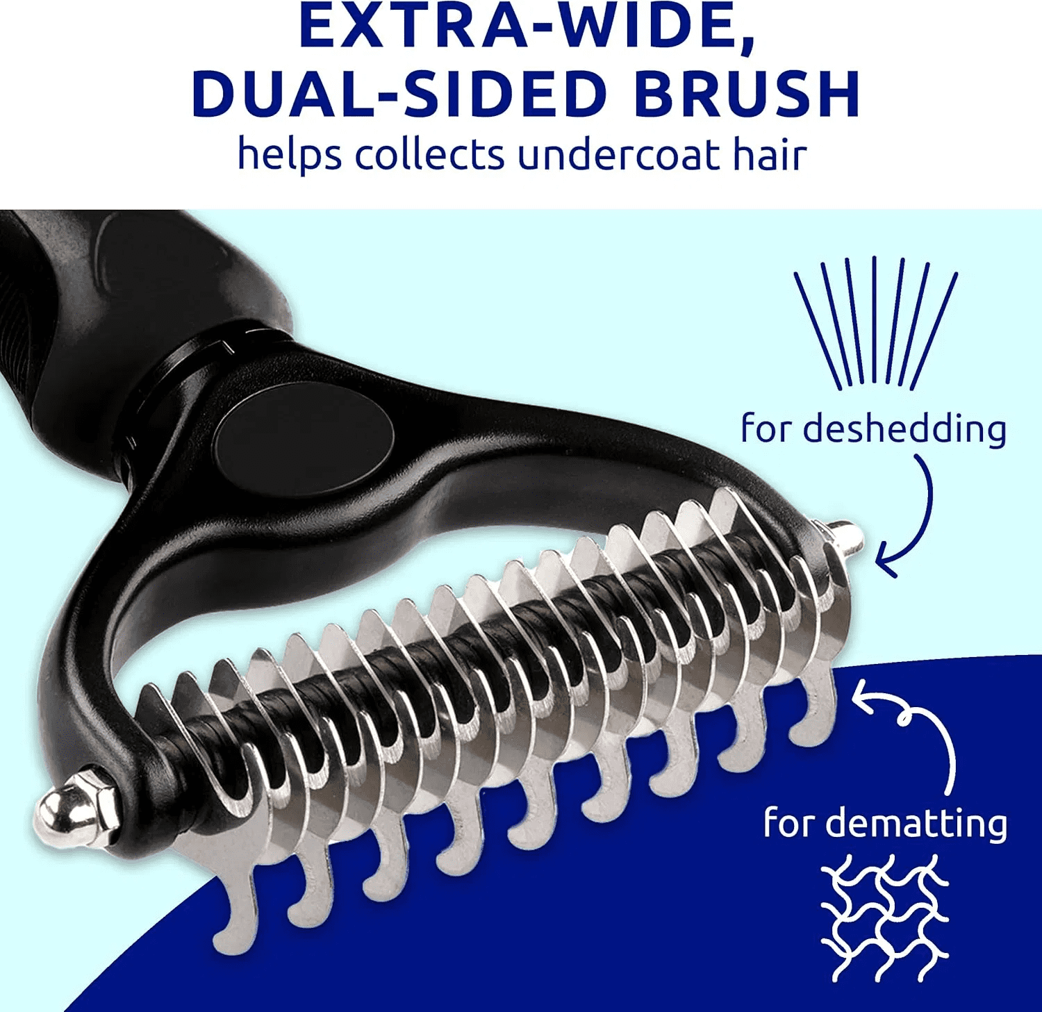 Dual-Sided Pet Grooming Brush, 9 & 17 Teeth Deshedding Dematting Comb with Non-Slip Handle, Skin Safe Grooming Tool for Dogs, Cats and Horses
