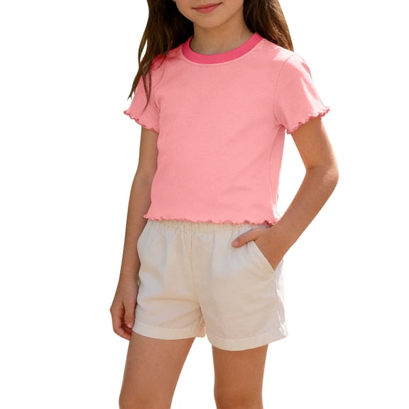 Piuwrlz Pink Short Shirts Tops Girls T Shirts Comfortable Toddler T-Shirts Pink Size 3 Years