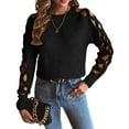 thumbnail image 2 of Women'S Y2K Fashion Solid Color Hollow Raglan Sleeve Crew Neck Sweater Black S, 2 of 7