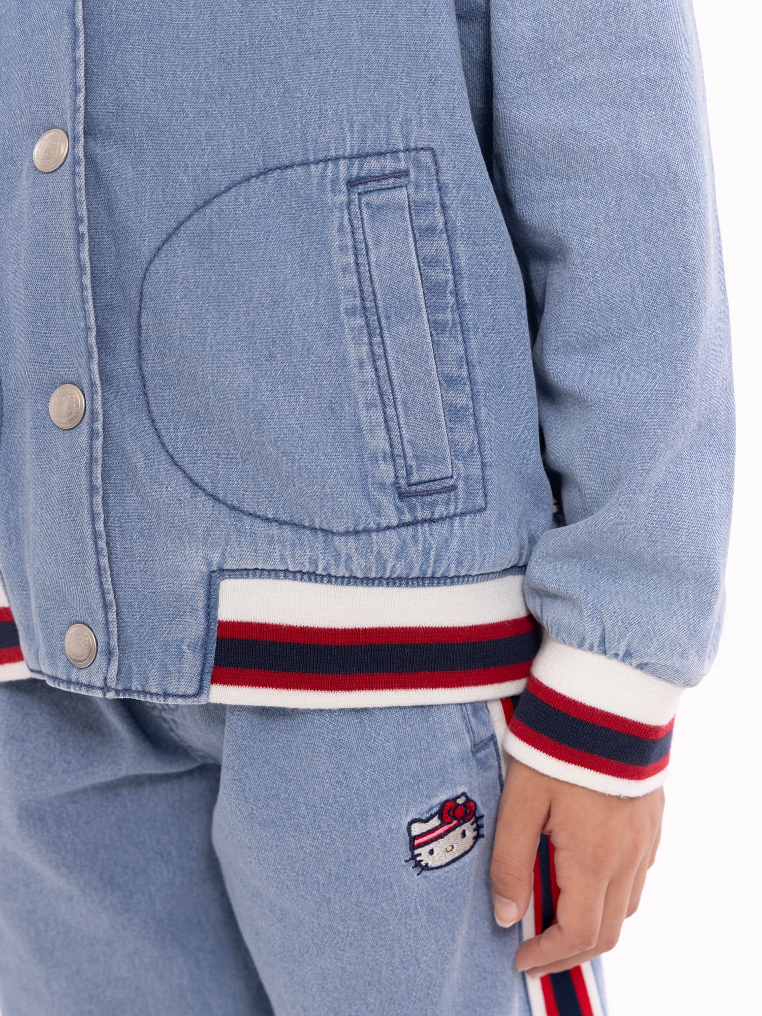Wonder Nation Hello Kitty Girls Cotton Denim Bomber Jacket, Midweight, Sizes 4-18