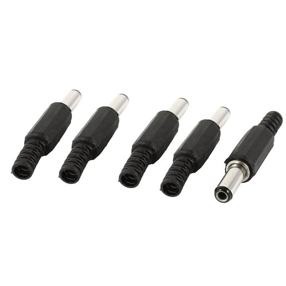 5 Pcs Black Silver Tone 5.5x2.5x14mm Male DC Power Adapter Connectors Coupler