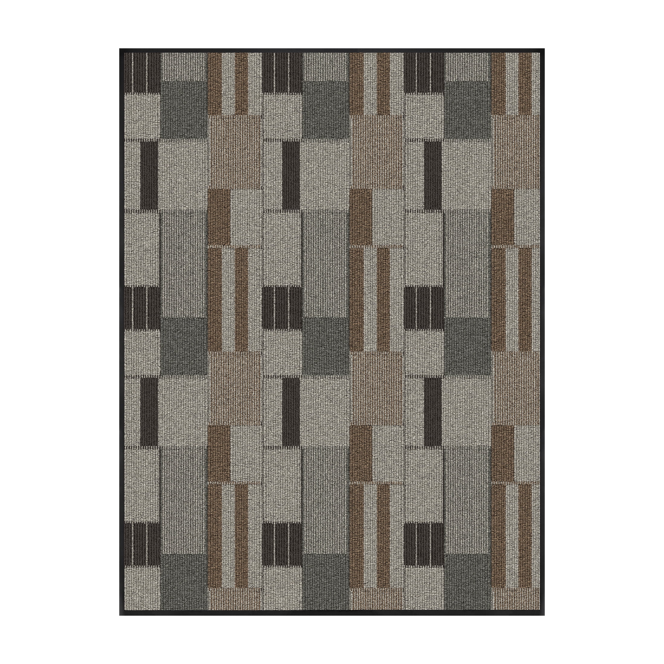Mainstays tapis utilitaire intérieur/extérieur moderne à blocs géométriques taupe, gris et brun, 3' x 4', endos en vinyle, facile d’entretien