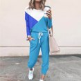 thumbnail image 2 of YUGYXL Plus Size Sweatsuits Set for Women 2 Piece Tracksuits Color Block Outfits Crew Neck Top and Sweatpants Light Blue L, 2 of 5
