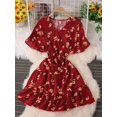 thumbnail image 1 of One SizeWomen Summer Dress Temperament V-neck Floral New High-waisted Slim Sweet Small Ruffle Sleeve A-line Short Dress D2991 yaoshenbao LED, 1 of 2
