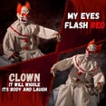thumbnail image 5 of Halloween Animatronic Sitting Clown Animated Decorations - Sound Activated with Creepy Sound, Light Up Eyes, Scary Move, Haunted House Holiday Spooky Decor Horror Prop, for Indoor Outdoor, 5 of 7