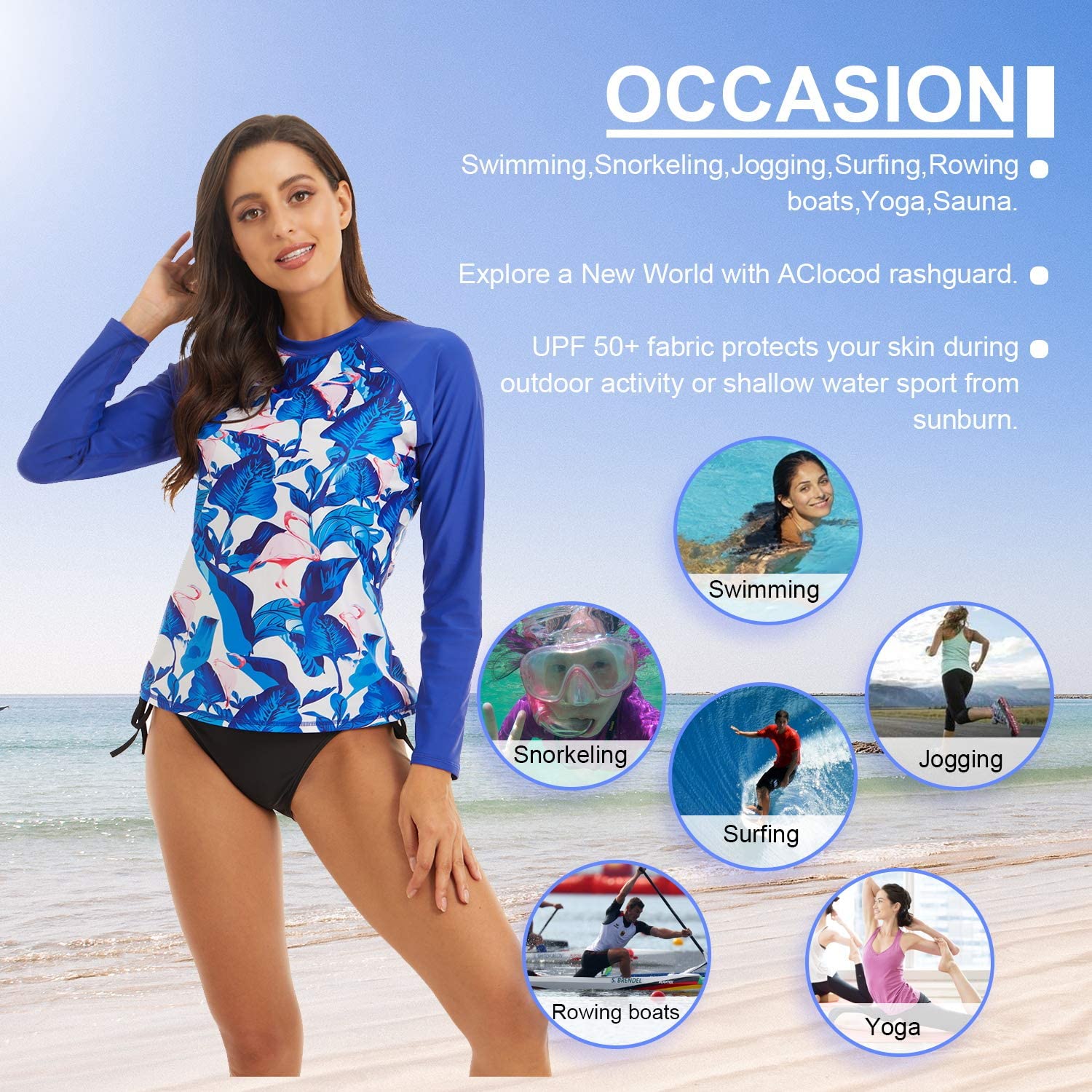 Long Sleeve Rash Guard Swim Top UPF 50 