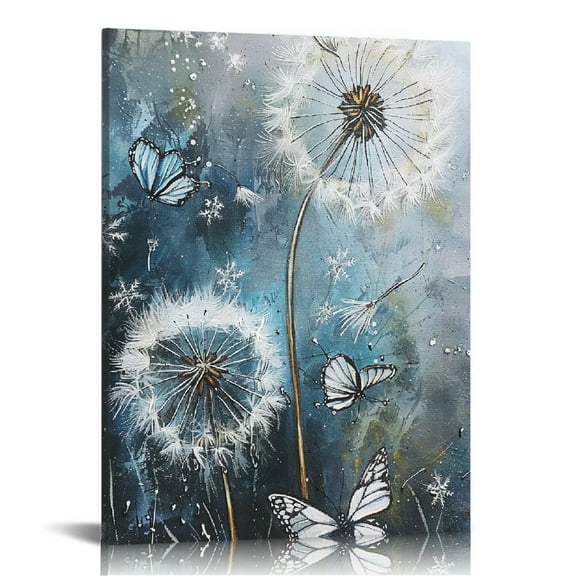 ONETECH Dandelion Wall Art Farmhouse Dandelion Butterfly Wall Decor Canvas Prints Framed Artwork Office Home Decoration For Bathroom Bedroom Kitchen Dinning Room 12x16 in