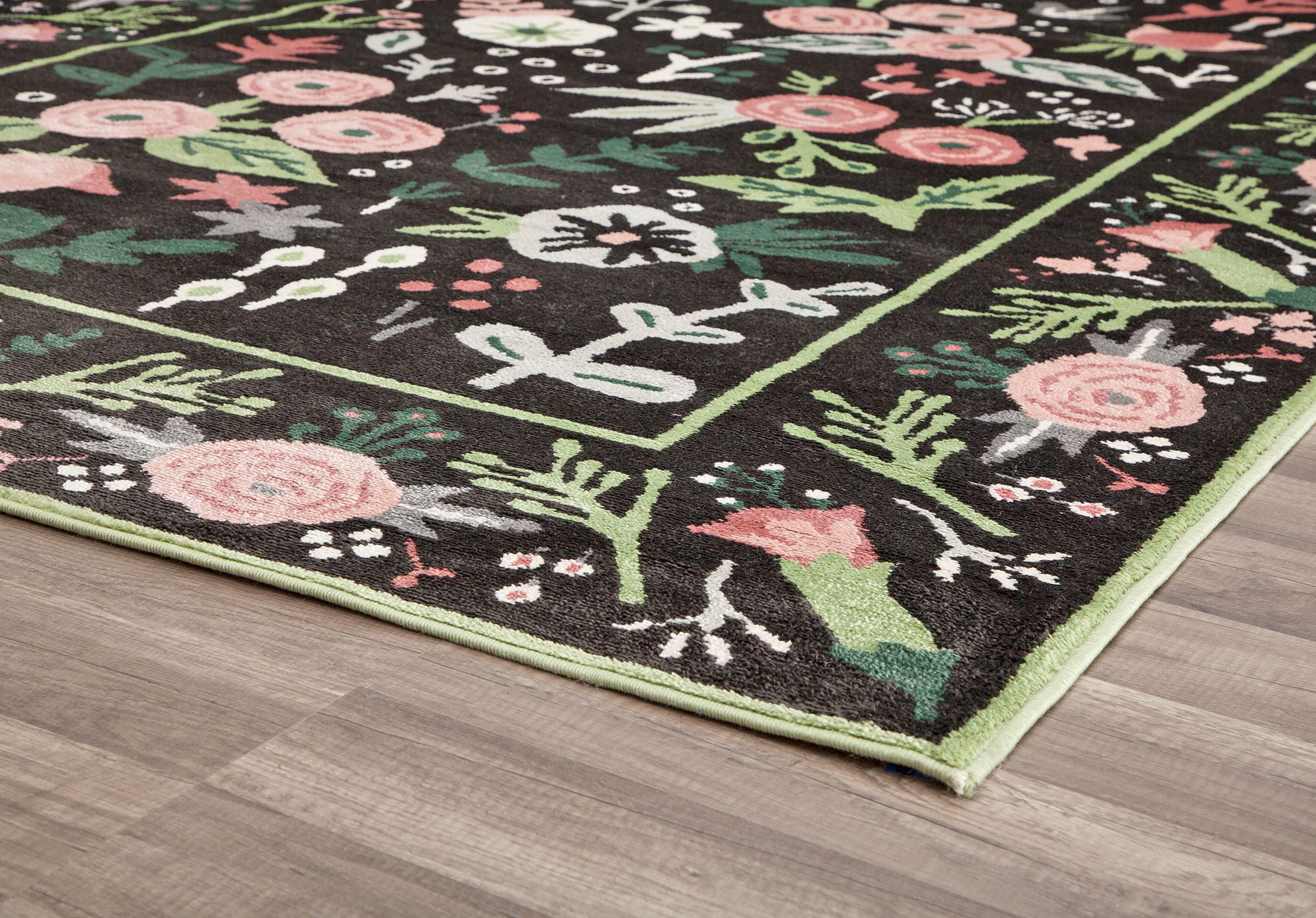 Rugs America Hanna VA30A Gardenia Pink Onyx Floral Transitional Black Area Rug, 5'x7'