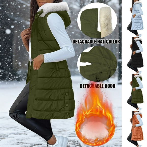 Miluxas Puffer Vest Women Winter Warm Long Quilted Sleeveless Jackets with Pockets Fall Fashion Zip up Puffy Coat Outerwear Orange XL(XL)