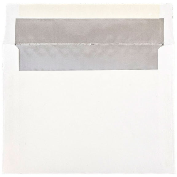 JAM Paper A7 Foil Lined Invitation Envelopes, 5 1/4 x 7 1/4, White with Silver Foil, 50 Per Pack