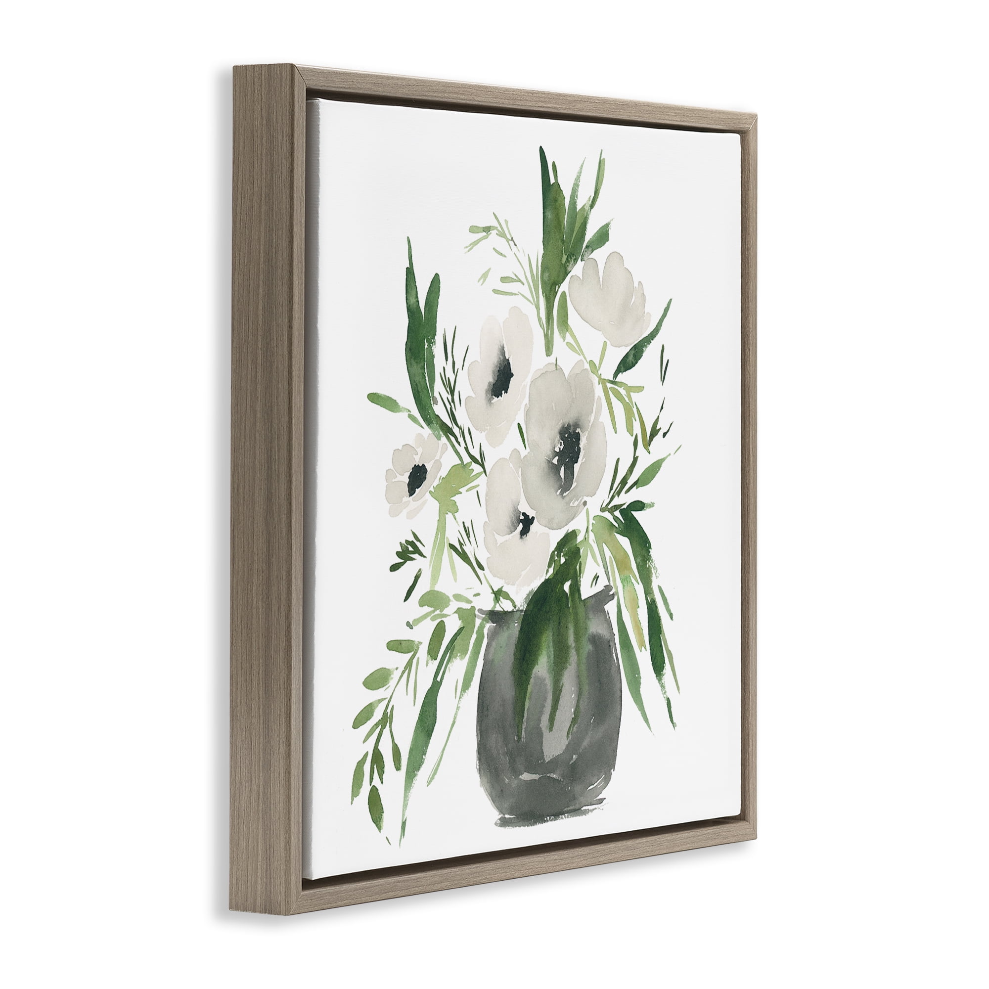 Stupell Industries Rounded White Anemones Brown Framed Floater Canvas Wall Art, design by Lucille Price