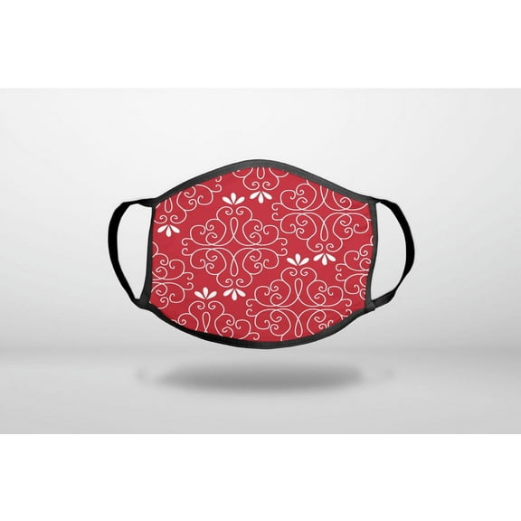 Dark Red White Floral - 3-Ply Reusable Soft Cloth Face Covering, Unisex, Cotton Inner Layer