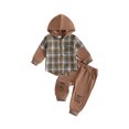thumbnail image 1 of Conjunto de otoño para niño y niña: camisa con capucha a cuadros, chaqueta y pantalón deportivo., 1 of 9
