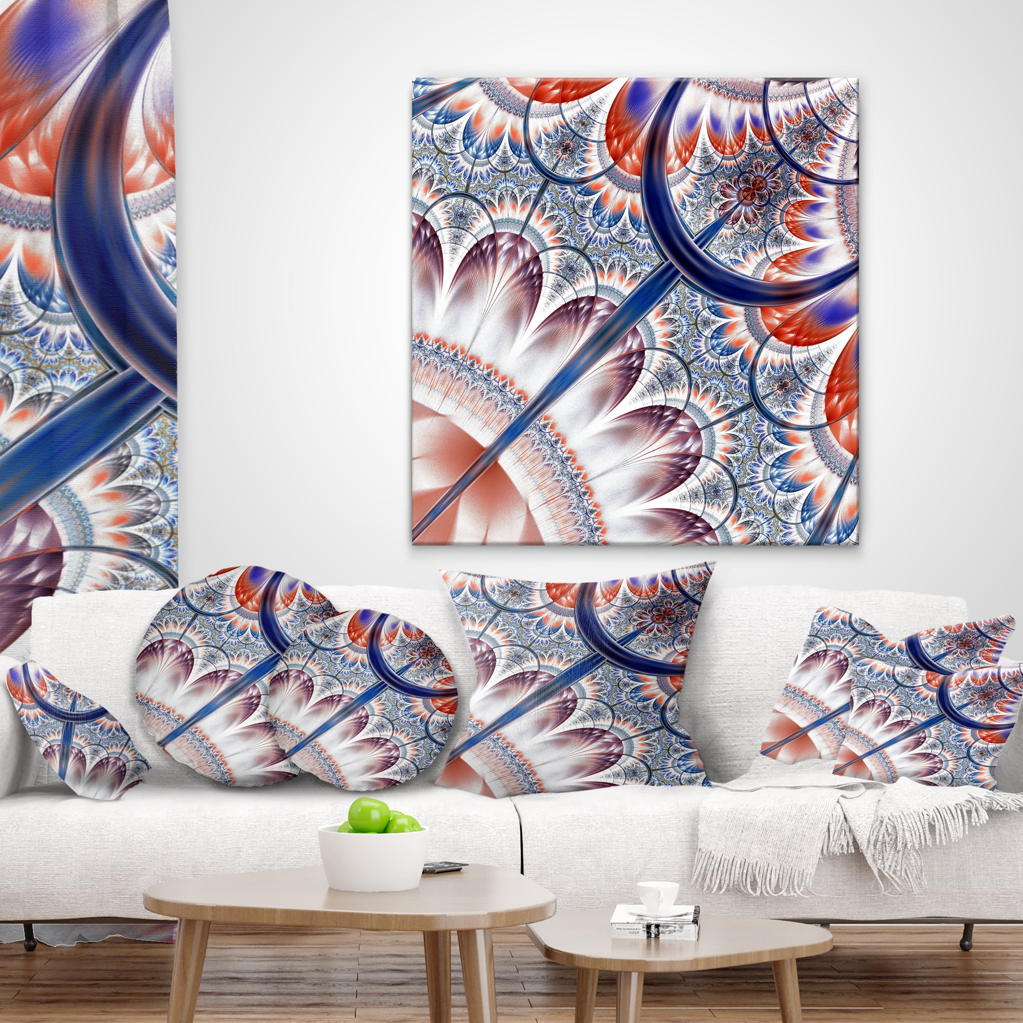 Designart Brown Blue Fractal Flower Pattern - Floral Throw Pillow - 16x16