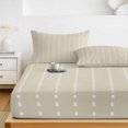 thumbnail image 6 of Full Size Fitted Sheet Set - Beige Retro 3 Piece Bedding Sets 16" Deep Pocket Fitted Sheet with 2 Pillowcases, Farmhouse Geometric Vertical Stripes Modern Brushed Microfiber Hotel Luxury Bed Sheets, 6 of 9
