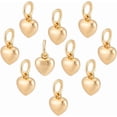 thumbnail image 1 of 20 dijes de corazón chapados en oro de 14 quilates de 9 mm, colgantes de corazón hinchado en 3D de latón con conector de anilla de salto., 1 of 5
