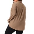thumbnail image 3 of Agnes Orinda Women's Plus Size Waffle Knit Shirt Jacket Casual Long Sleeve Button Down Blouses 1X Brown, 3 of 6