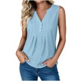 thumbnail image 3 of VBVC Women's Cotton Linen Sleeveless Blouse , Ladies' Half Button Pleated Tank Top , Casual V Neck Summer Shirt For Women, *Light Blue , Large, 3 of 9