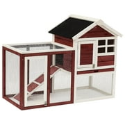 48" Weatherproof Wooden Hutch with Slant Roof and Screened Outdoor Run