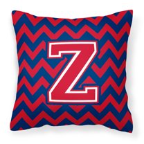 Letter Z Chevron Yale Blue and Crimson Fabric Decorative Pillow