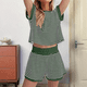 thumbnail image 4 of Conjunto de 2 Piezas de Verano para Mujer, Camiseta de Corta A Rayas y Pantalones Cortos, Conjunto A Juego, Verde Tinta, L, 4 of 6