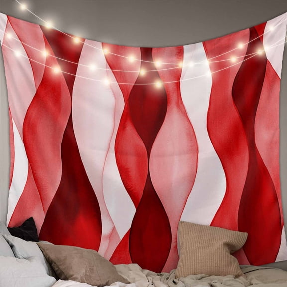 Red Striped Tapestry for Bedroom Wall Hanging Tapestry, Modern Gradient Geometric Ripple Stripes Ceiling Backdrop Tapestries Poster Blanket Wall Decor for Teens Room Living Room Dorm 51" x 59"
