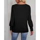 thumbnail image 5 of Jersey de mujer con manga abullonada y cuello redondo, decoración de botones, Color sólido, corte holgado, Top para otoño, negro, S, 5 of 8