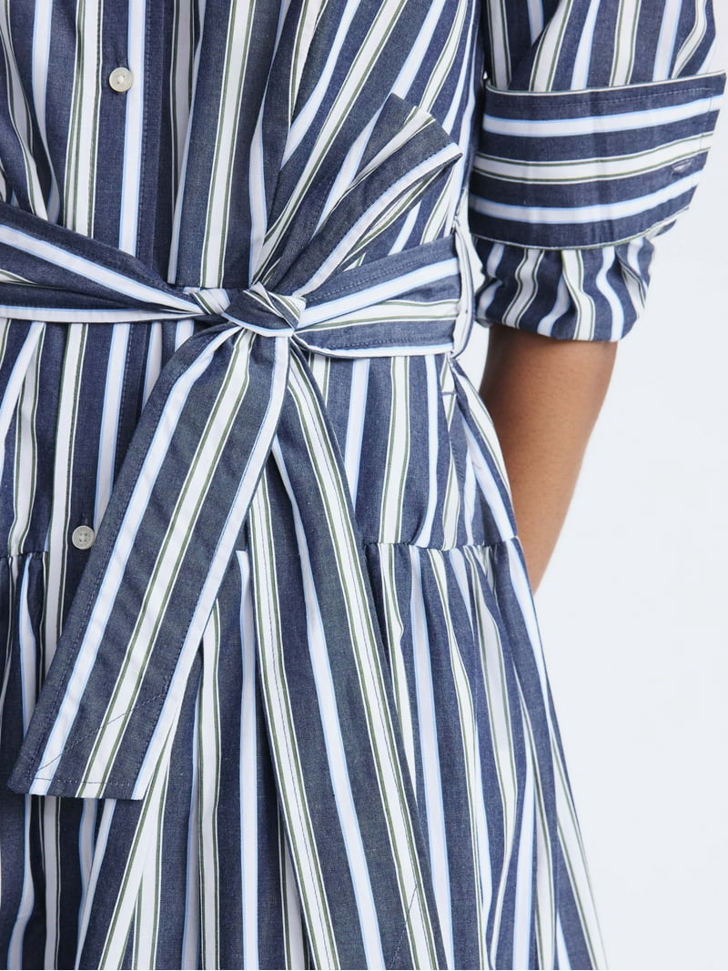 Free Assembly Women's and Womens Plus Belted Cotton Maxi Shirtdress with  Long Sleeves, Sizes XS-4X