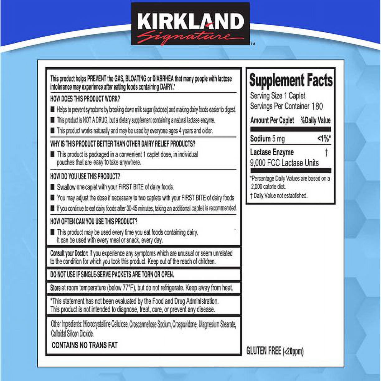 NEW Kirkland Signature Fast Acting Lactase Enzyme Lactaid 180 Caplets